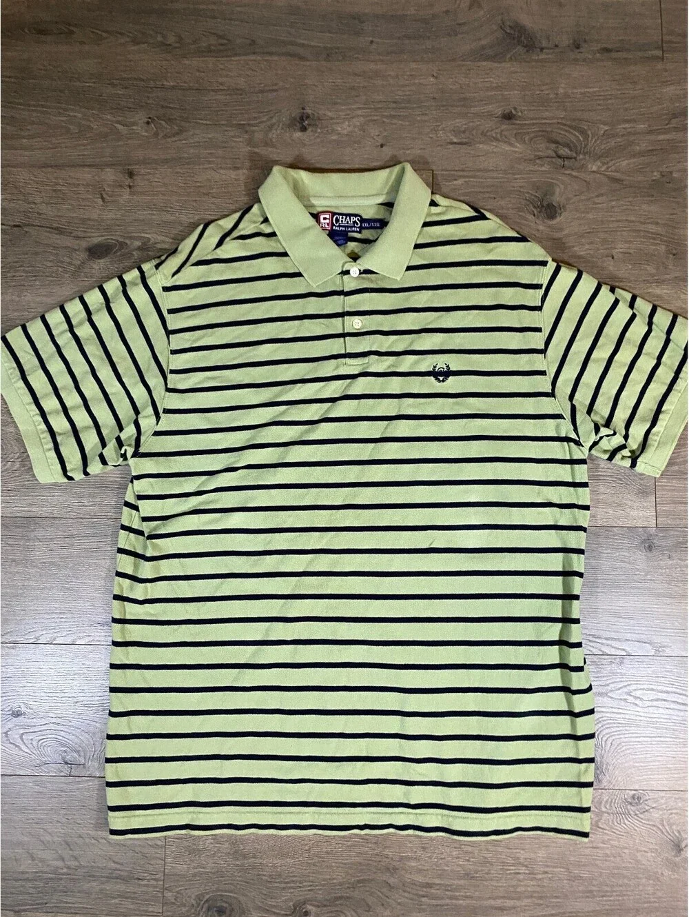Vintage Chaps Ralph Lauren Polo Shirt Mens XXL Green Navy Striped 90s Preppy